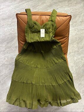 Zimmermann Olive Green Pleated Midi Dress